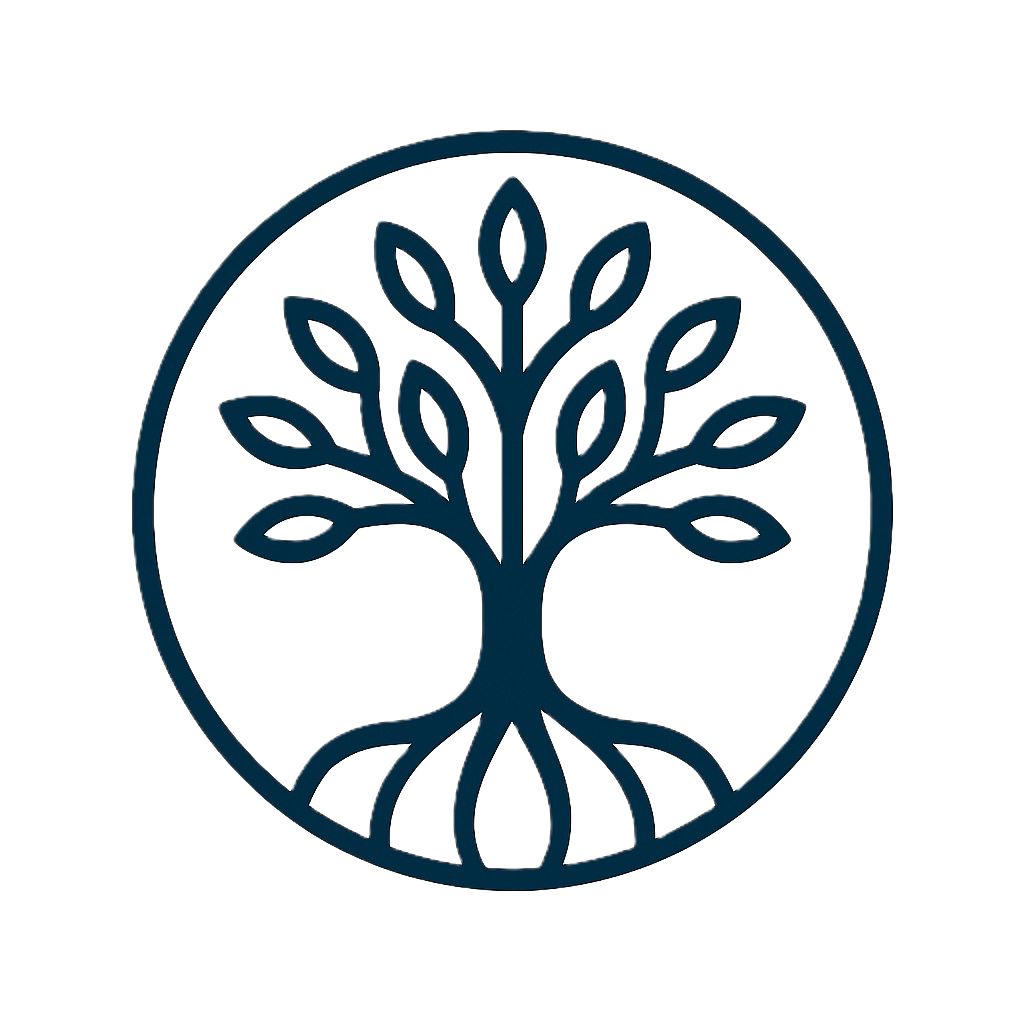 Icon eines Lebensbaums mit Ästen und Wurzeln im Kreis – Symbol für Regeneration.