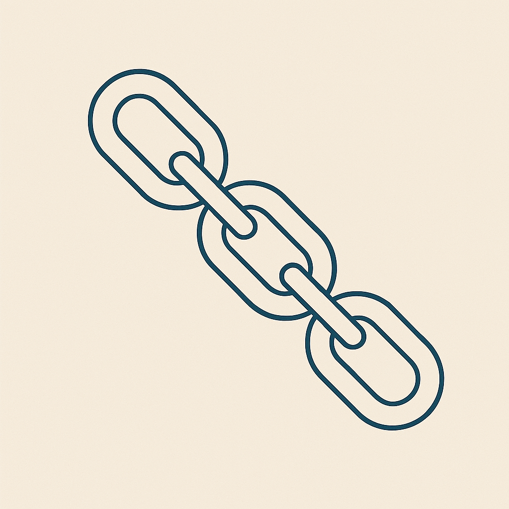 Illustration einer diagonalen Kette aus drei ovalen, doppelt umrandeten Gliedern auf beigem Hintergrund.